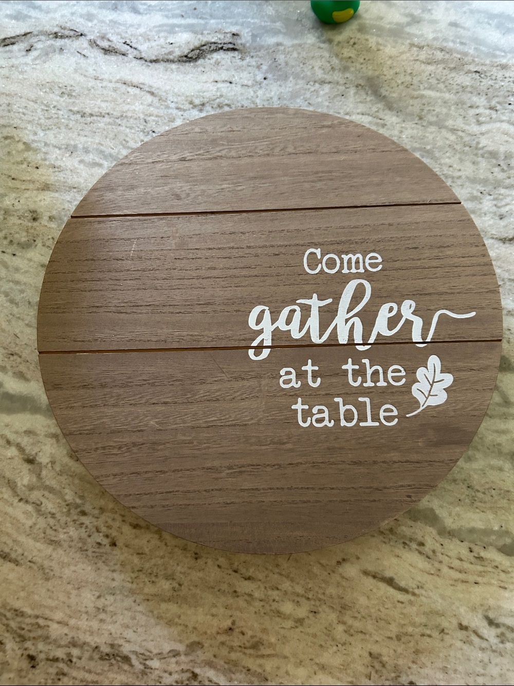 Wooden Round Lazy Susan "Come Gather at the Table" - Rustic Brown